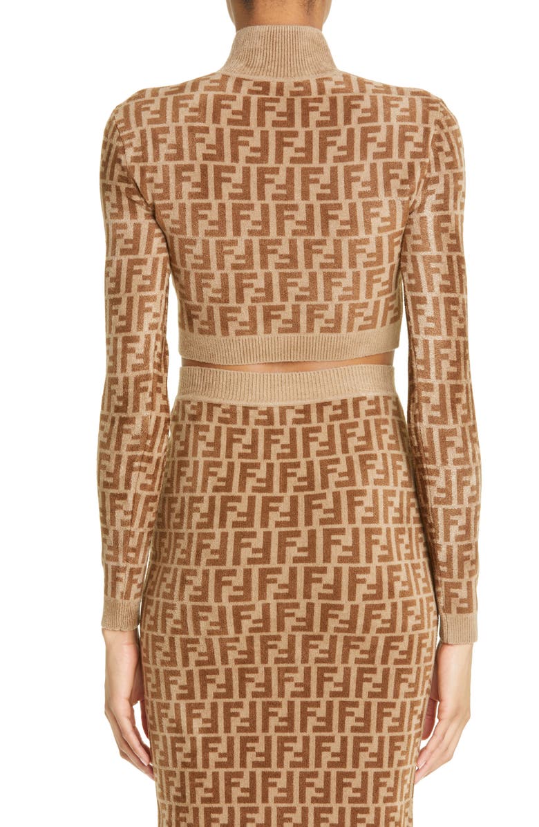 Fendi FF Monogram Mock Neck Velvet Cop Sweater, Alternate, color,