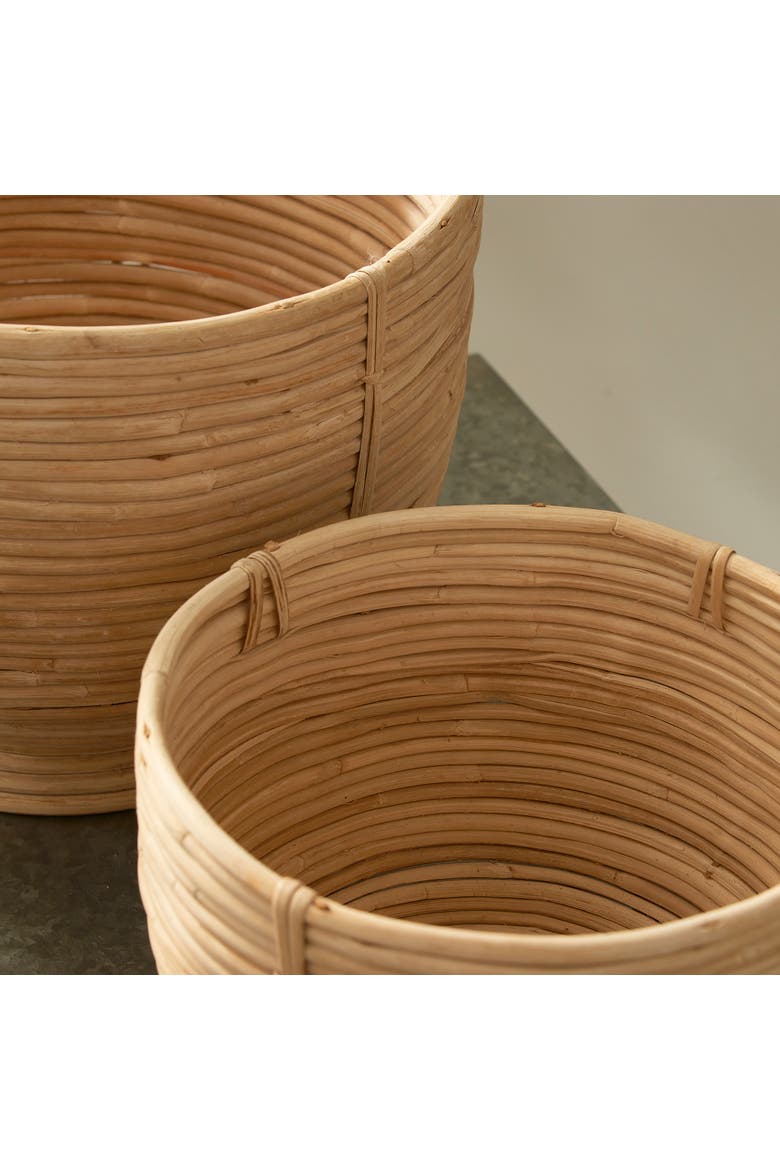 Cane Rattan Decorative Footed Bowls Set of 2, Alternate, color, Brown