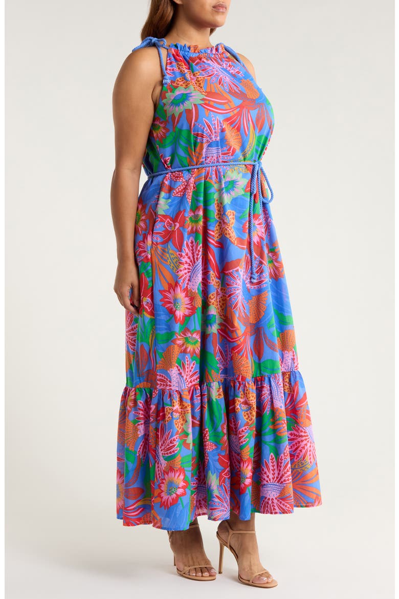 Cindal Flower Print Cotton Maxi Dress, Alternate, color, BLUE-PINK-MULTI