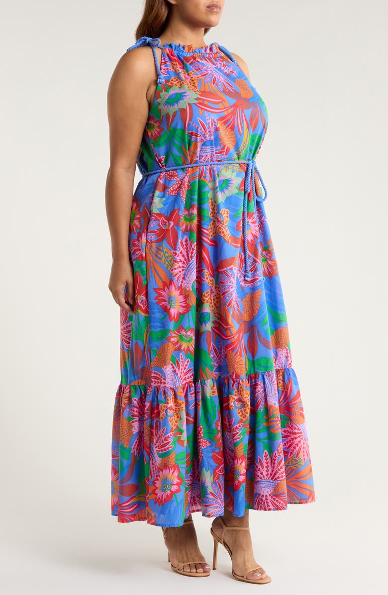 SUGARLIPS Cindal Flower Print Cotton Maxi Dress, Alternate, color, Blue-Pink-Multi