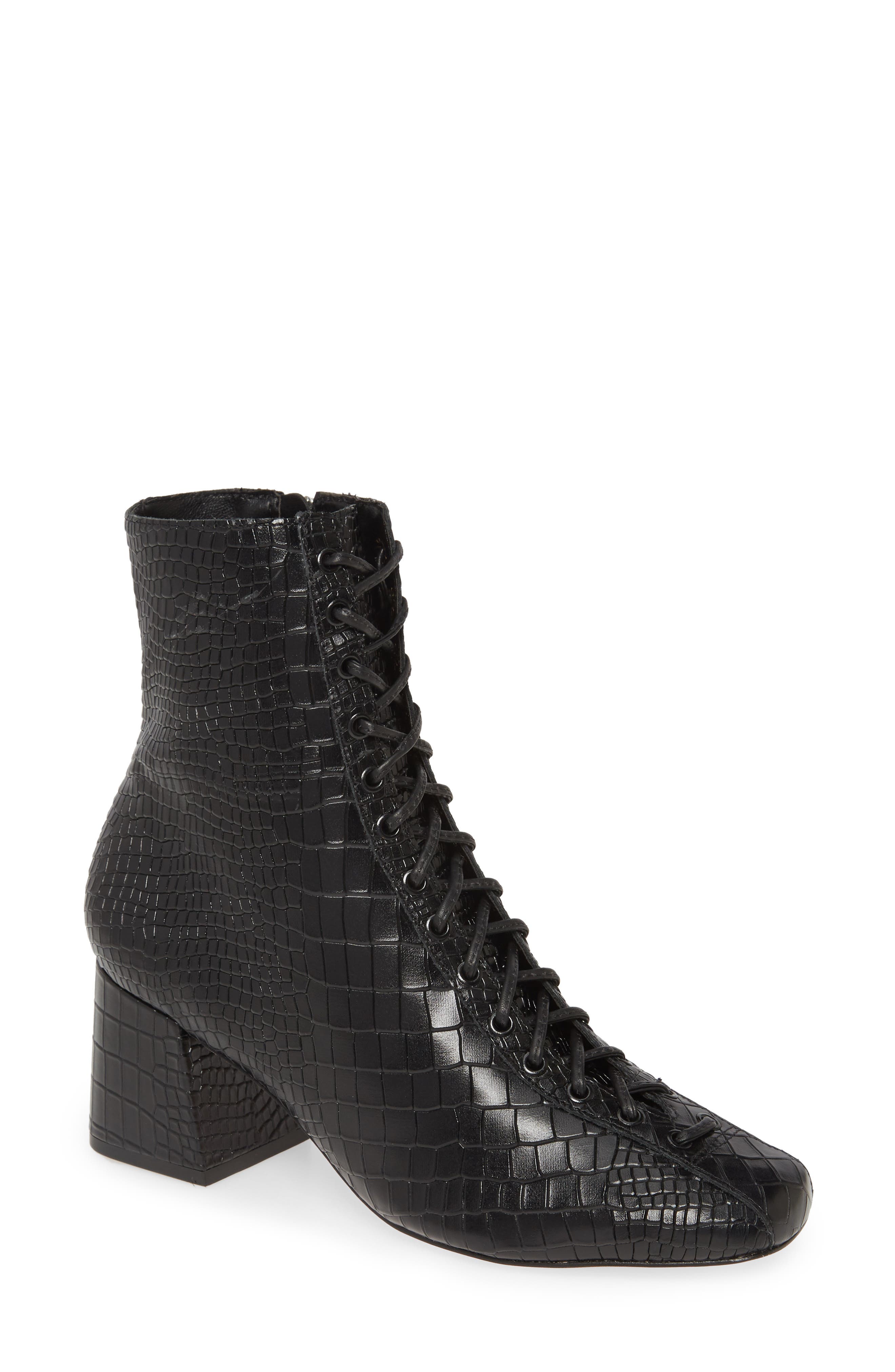 New Kika Bootie, Main, color, BLACK CROC LEATHER