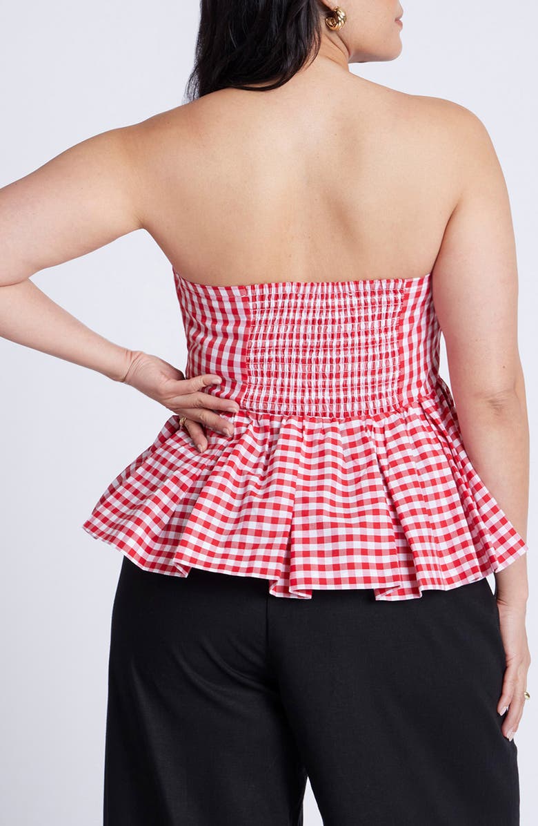 ELOQUII Gingham Strapless Peplum Top, Alternate, color, 