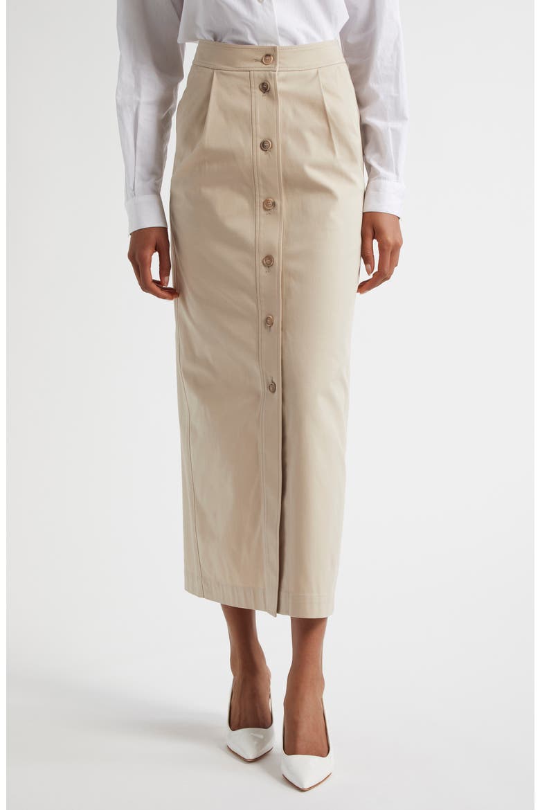 Stretch Cotton Button Front Maxi Skirt, Main, color, BEIGE