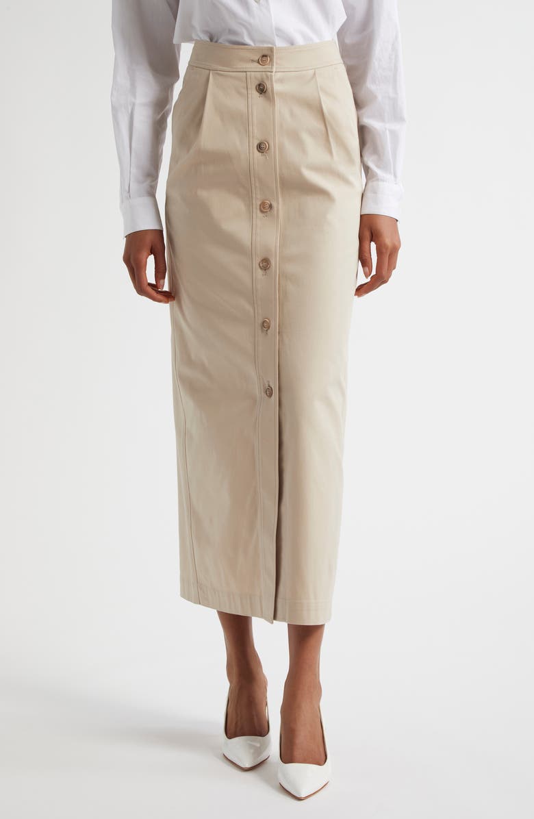 Emporio Armani Stretch Cotton Button Front Maxi Skirt, Main, color, Beige