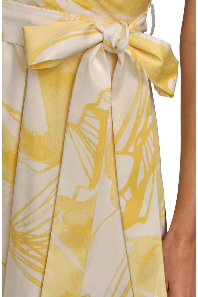 Print Tie Waist Sleeveless Midi Dress, Alternate, color, CREAM/ LIMONCELLO