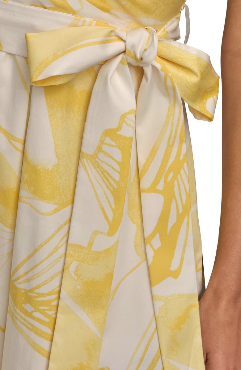Donna Karan New York Print Tie Waist Sleeveless Midi Dress, Alternate, color, Cream/ Limoncello
