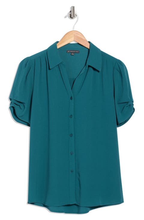 Puff Sleeve Button-Up Top (Regular & Plus)