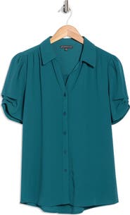 Adrianna Papell Puff Sleeve Button-Up Top