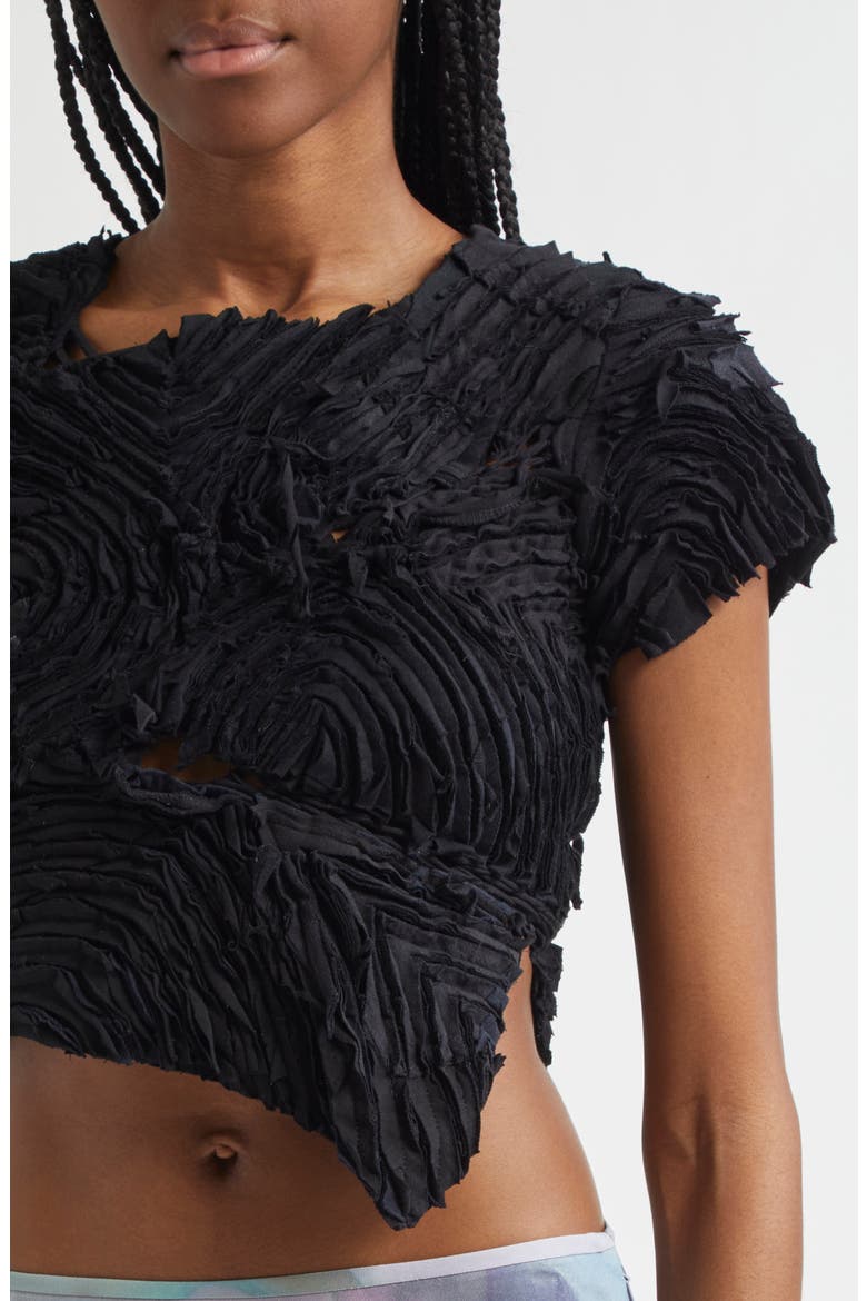 Chirp Asymmetric Crop Top, Alternate, color, BLACK