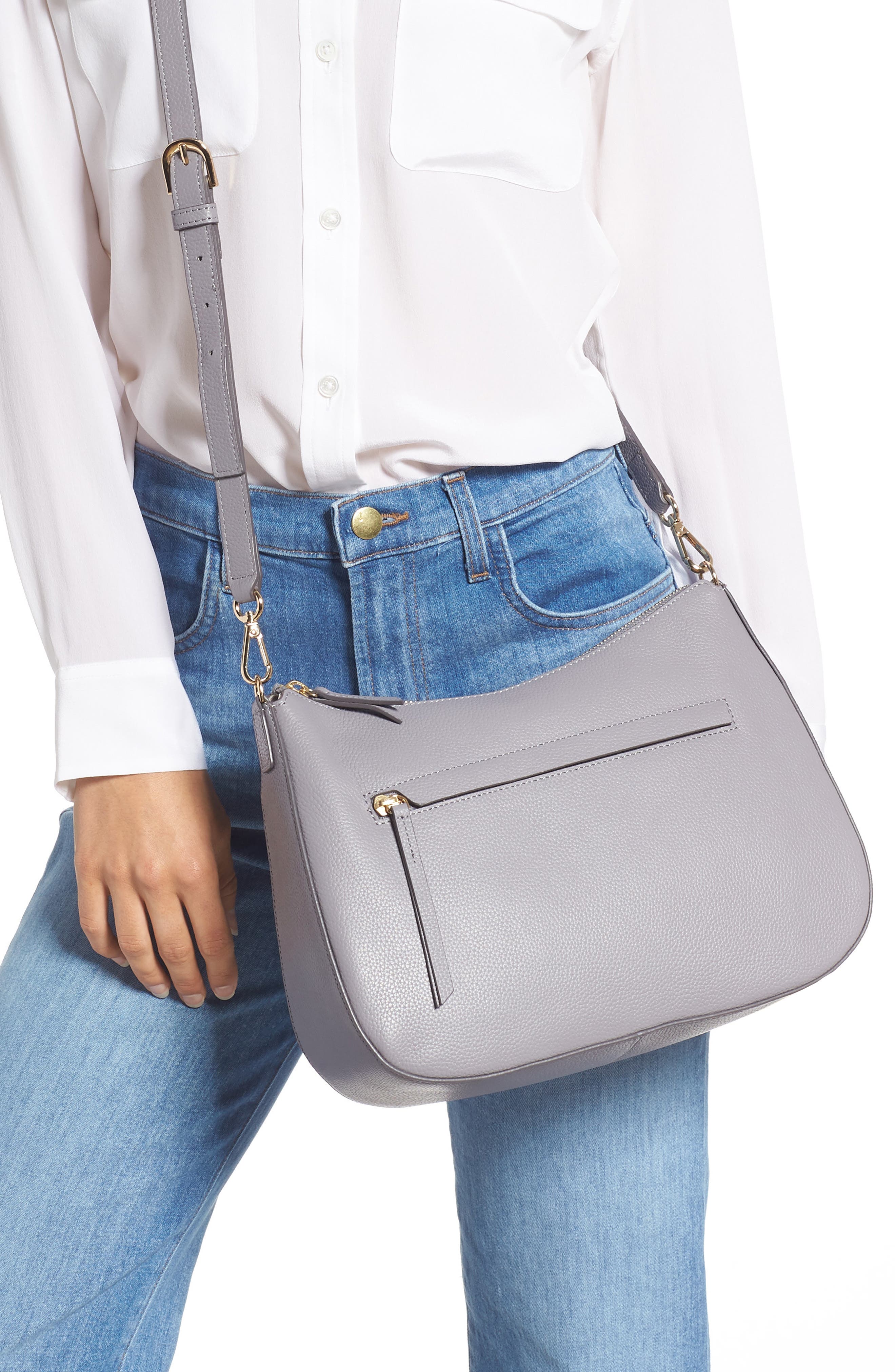 Finn Convertible Leather Hobo, Alternate, color, GREY FILIGREE