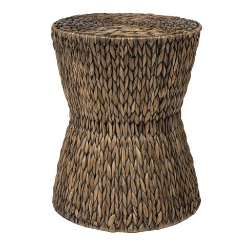 Natura 15.75" Coastal Bohemian Handwoven Water Hyacinth Round Hourglass End Table