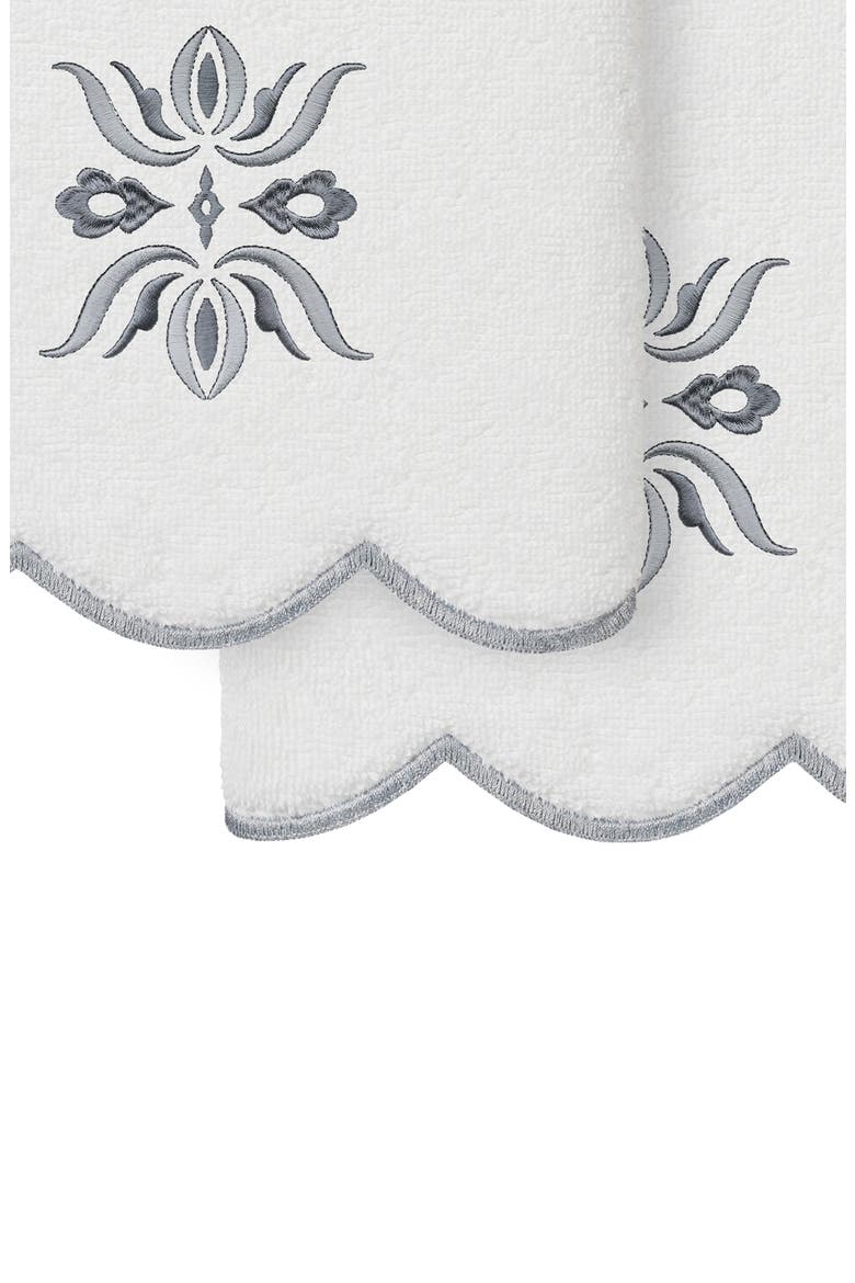 2-Piece Flower Crest Embroidered Turkish Cotton Hand Towel Set, Alternate, color, WHITE/ GRAY