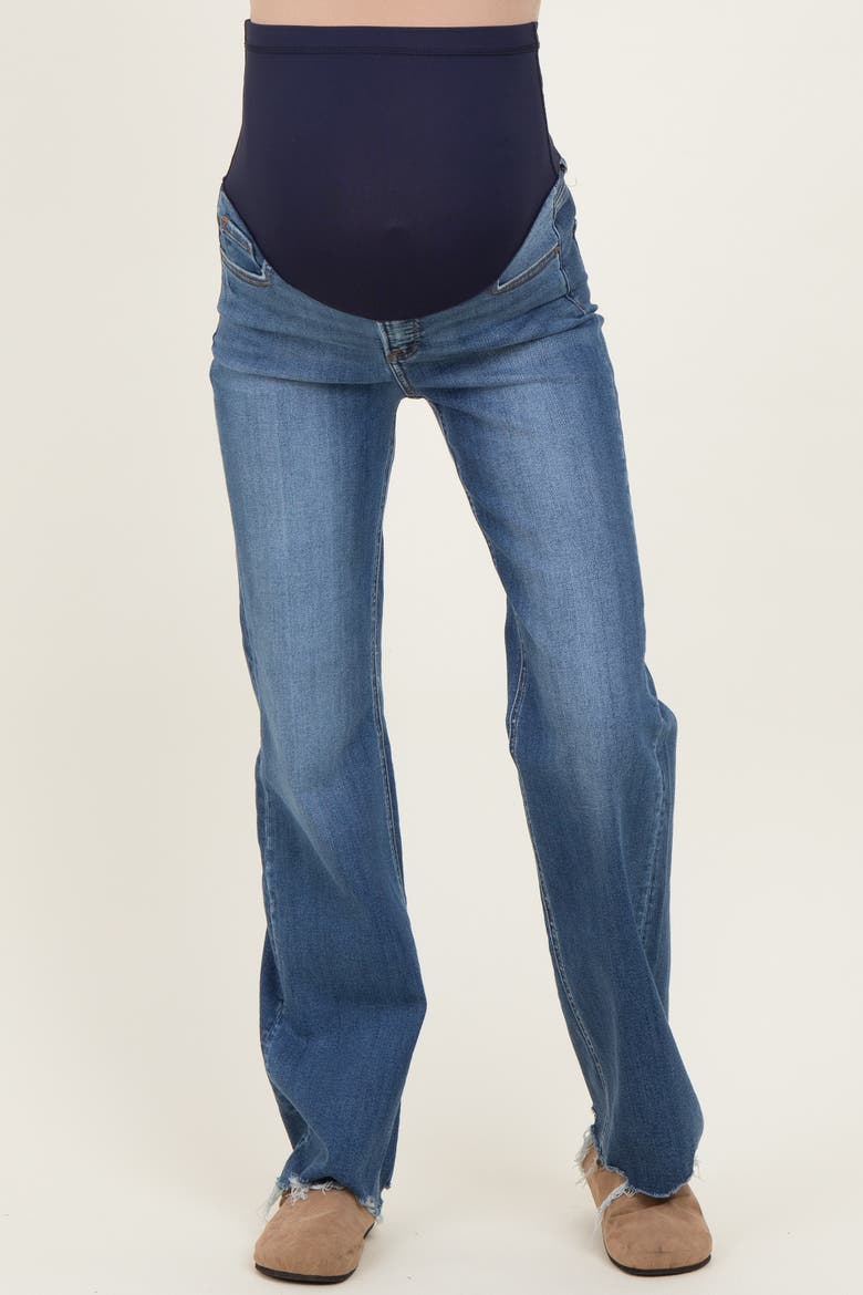 Fray Hem Straight Leg Maternity Jeans, Alternate, color, Navy Blue