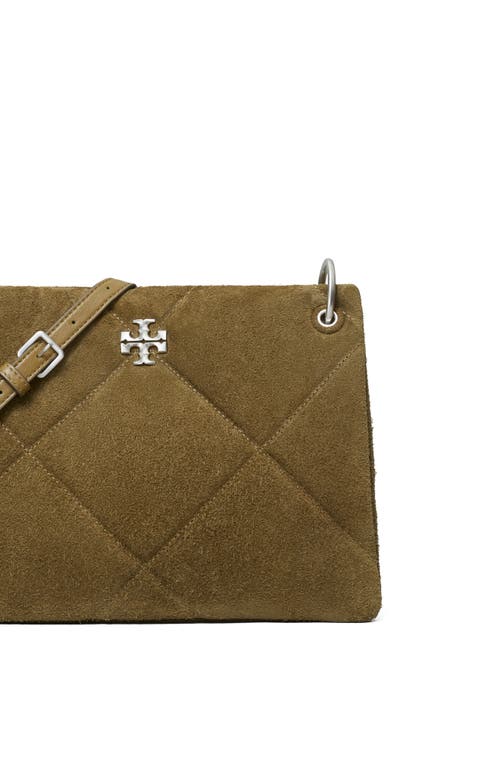 Tory Burch Small Kira Diamond Quilt Suede Shoulder Bag In Green