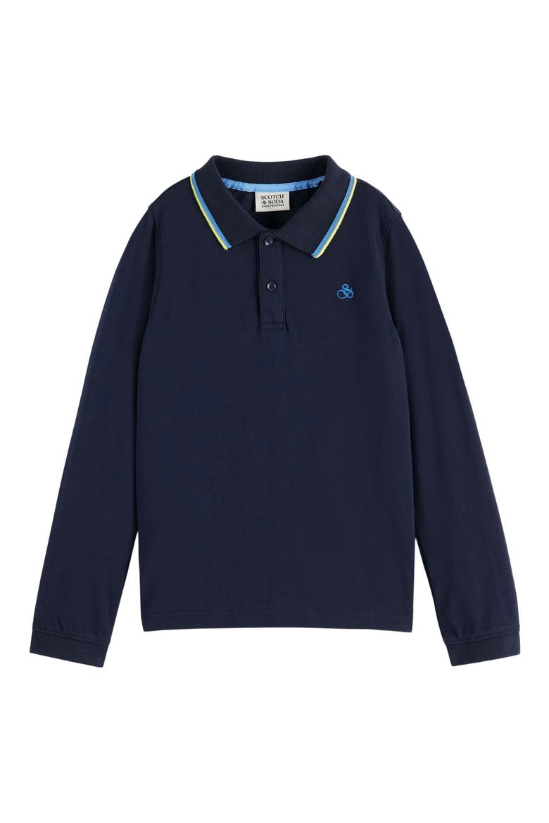 Kids' Long Sleeve Cotton Piqué Polo, Main, color, SKY CAPTAIN