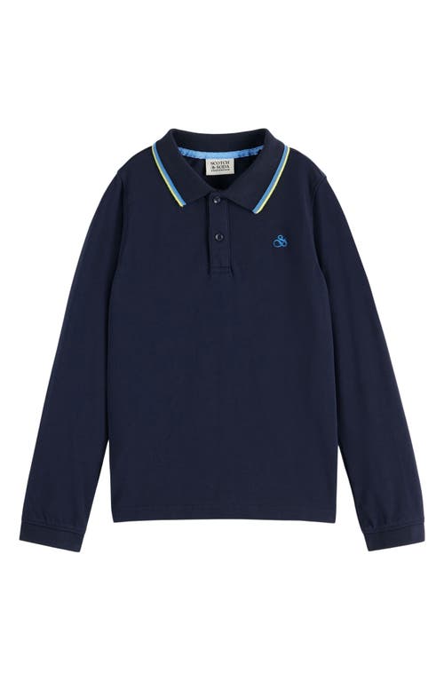 Scotch & Soda Boy's Cotton Piqué Long-sleeve Polo Shirt In Blue