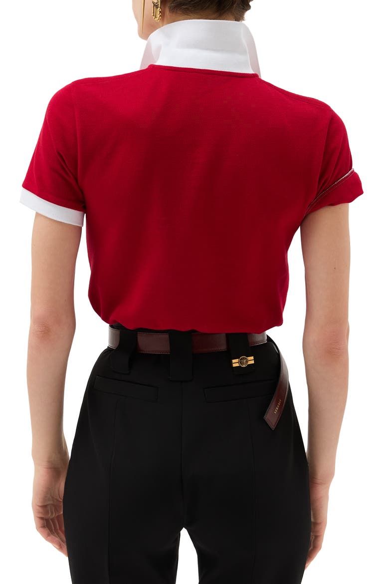 Gender Inclusive Embroidered Medusa Cotton Piqué Polo, Alternate, color, LIPSTICK RED WHITE