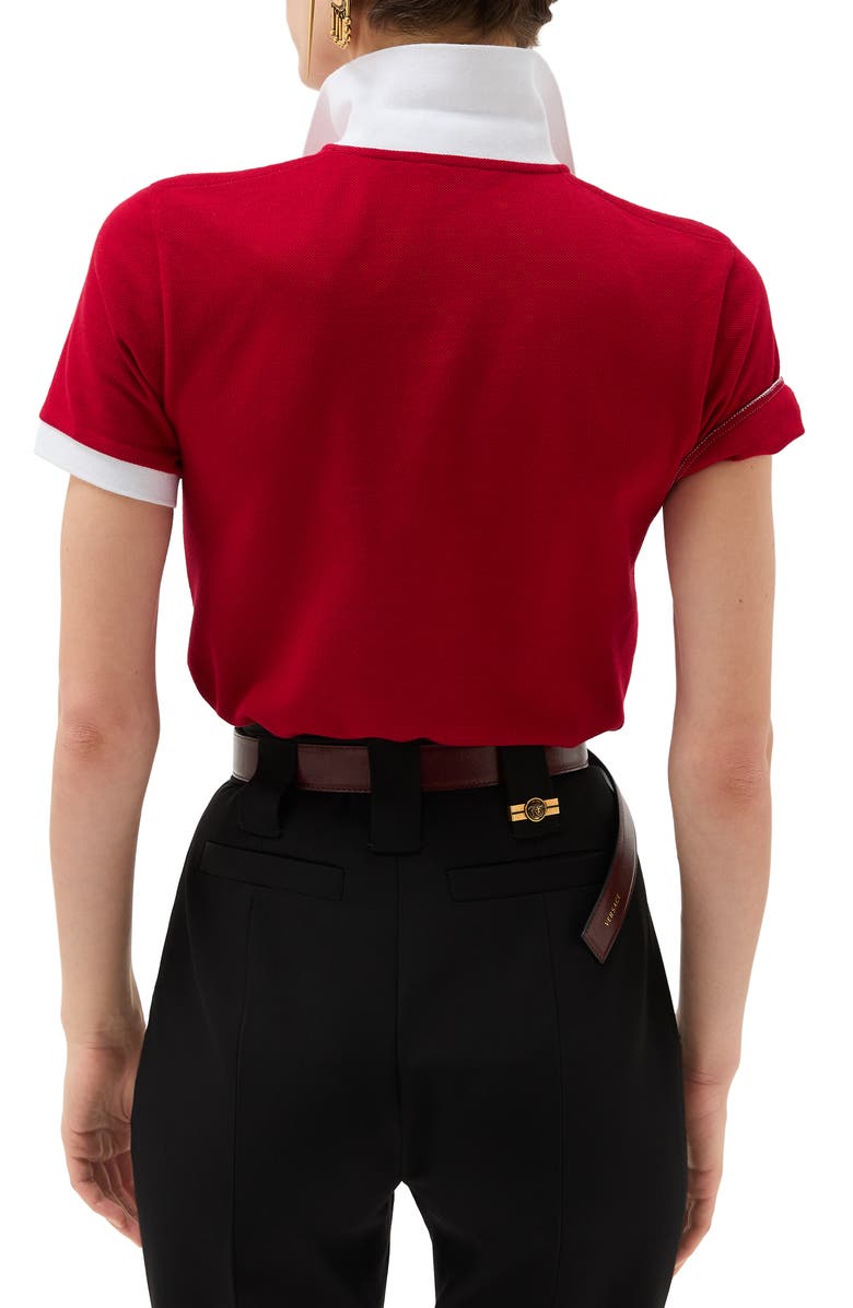 Versace Gender Inclusive Embroidered Medusa Cotton Piqué Polo, Alternate, color, Lipstick Red White
