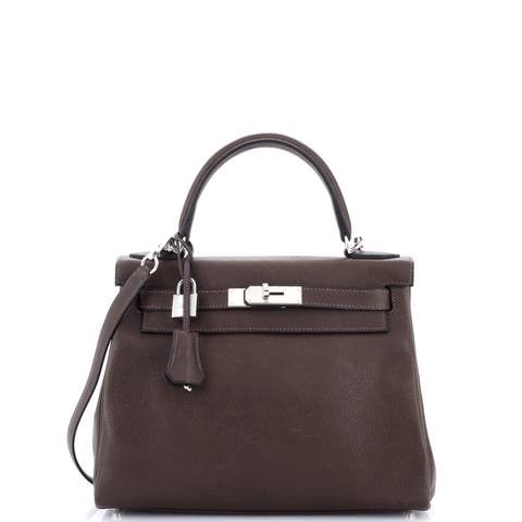 Kelly Handbag Brown Barenia Faubourg with Palladium Hardware 28