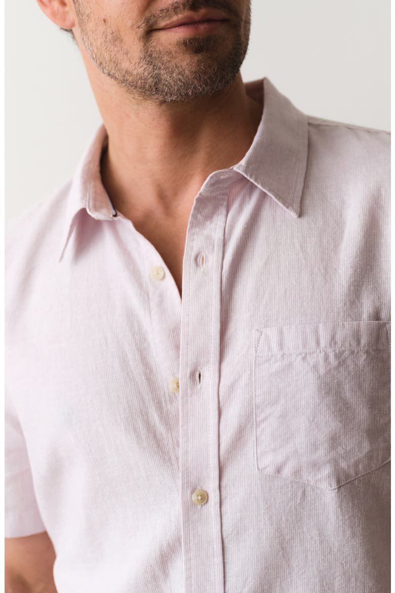 Better-than-Linen Hemp Blend Short Sleeve Button-Up Shirt, Alternate, color, LAVENDER MIST STRIPE