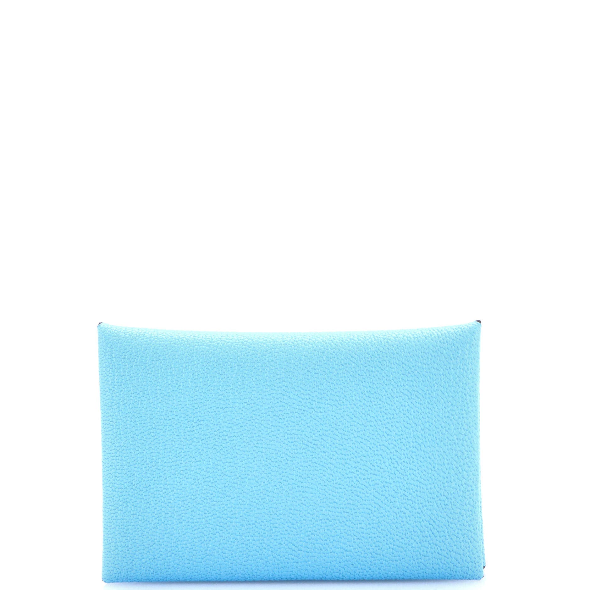 Pre-Owned Hermes Calvi Duo Card Holder Chevre Mysore, Main, color, Bleu Zephyr