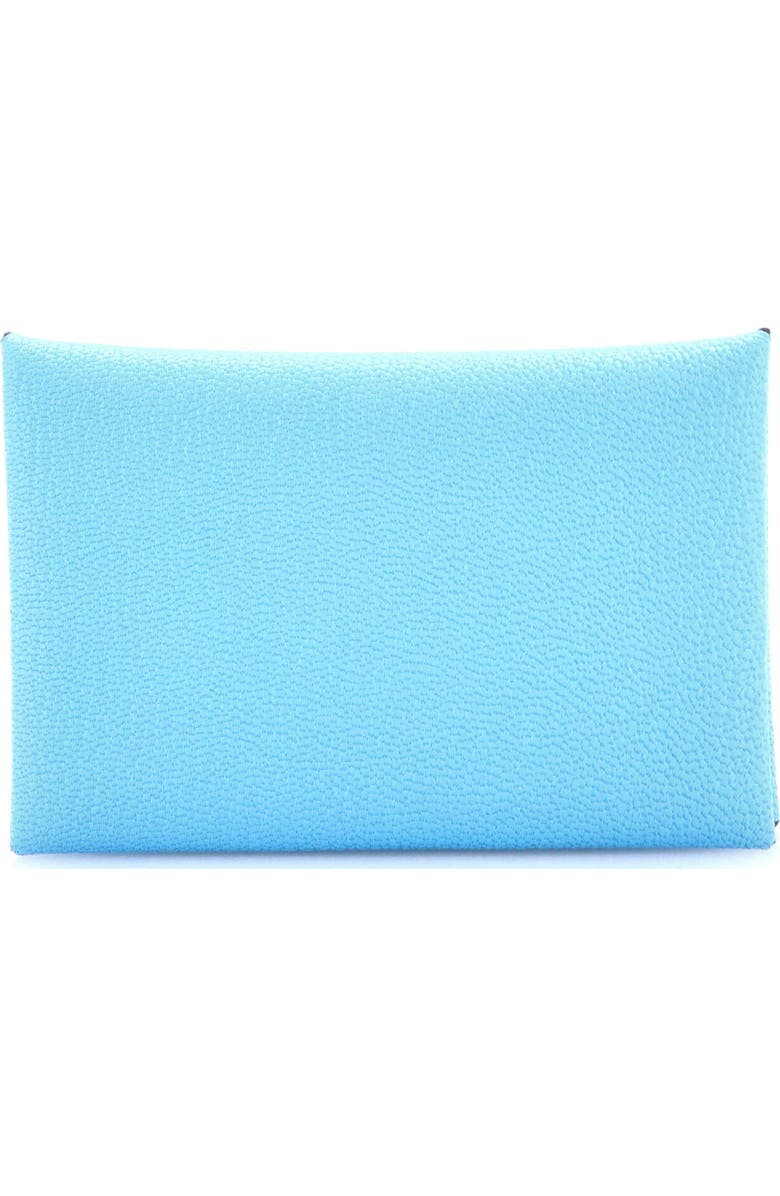 Pre-Owned Hermes Calvi Duo Card Holder Chevre Mysore, Main, color, Bleu Zephyr