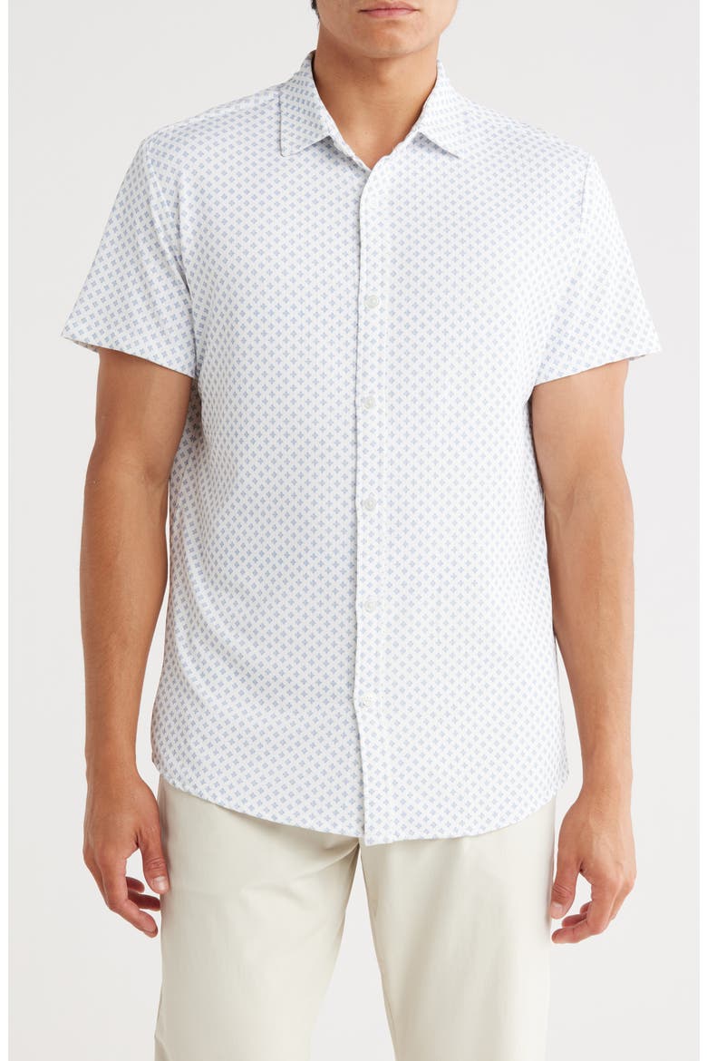Short Sleeve Knit Button-Up Golf Shirt, Main, color, BLUE
