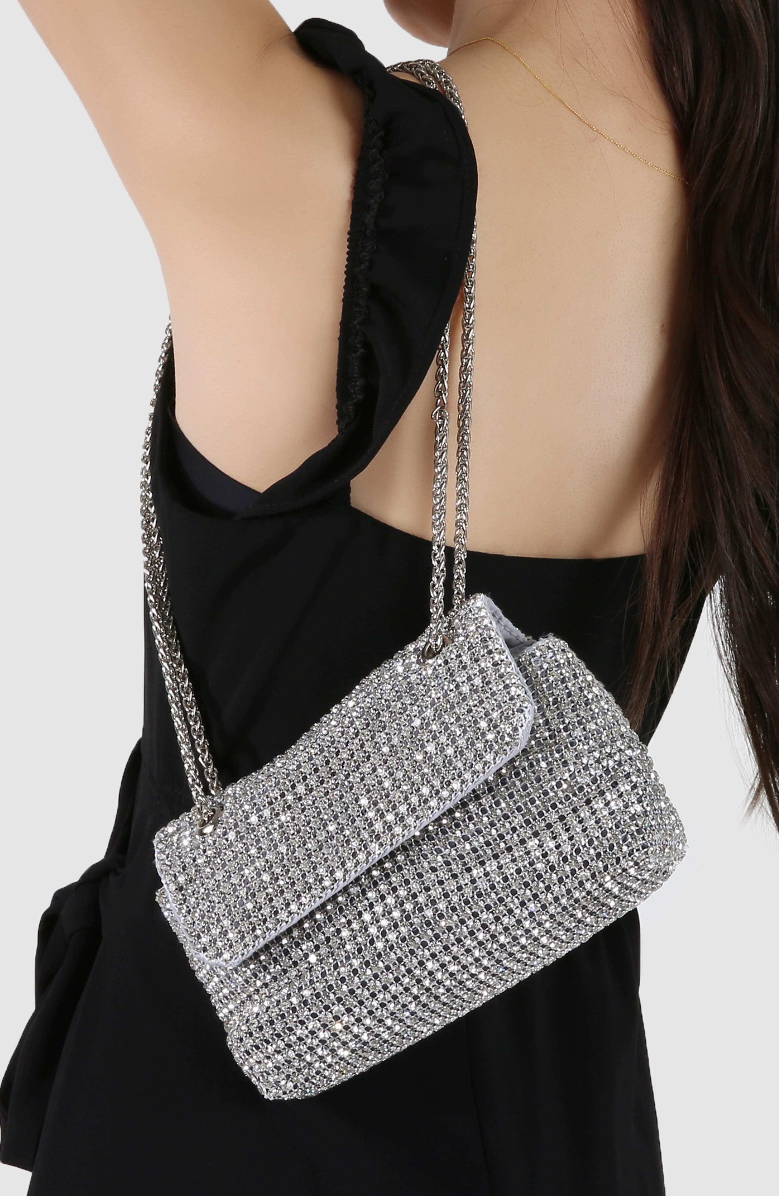 Rhinestone Crossbody Bag, Alternate, color, SILVER