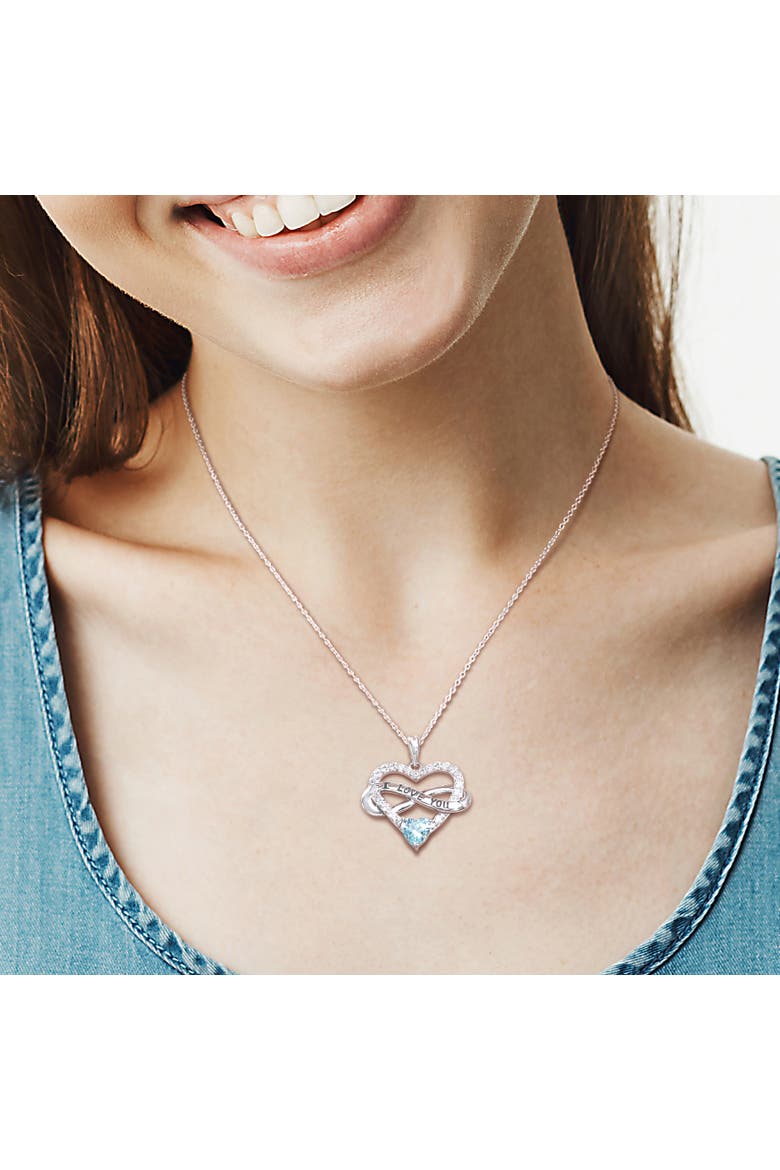 Color Zirconia Infinity Heart Necklace, Alternate, color, Light Blue CZ