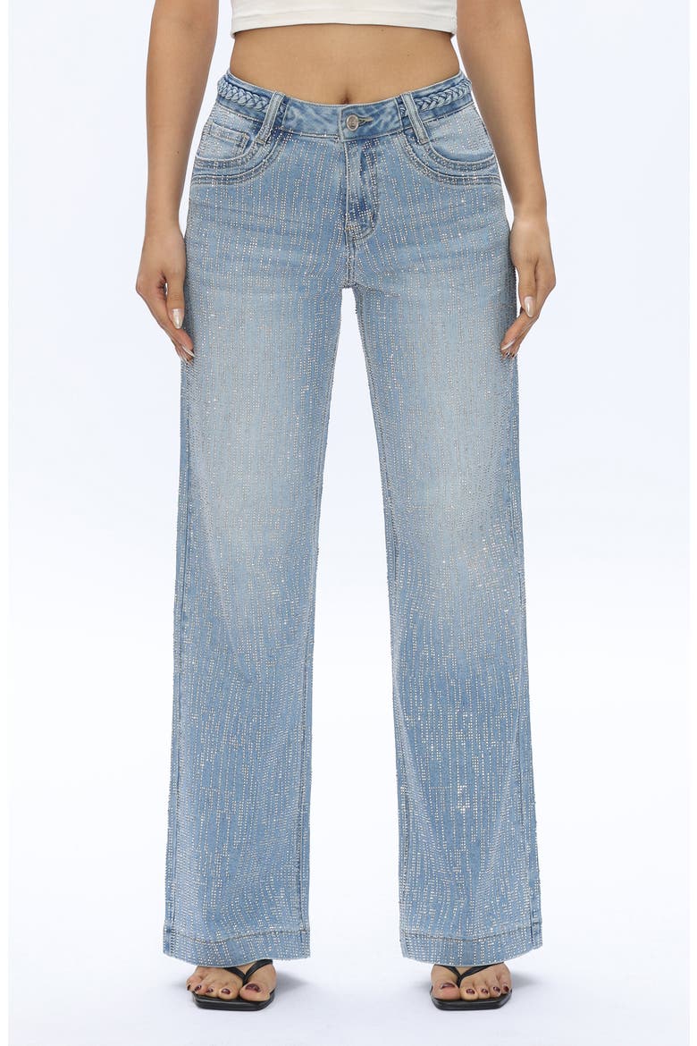 Rhinestone Wide Leg Jeans, Main, color, LIGHT BLUE