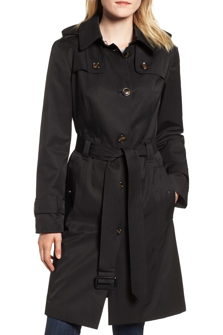 Knee Length Trench Coat, Main, color, BLACK