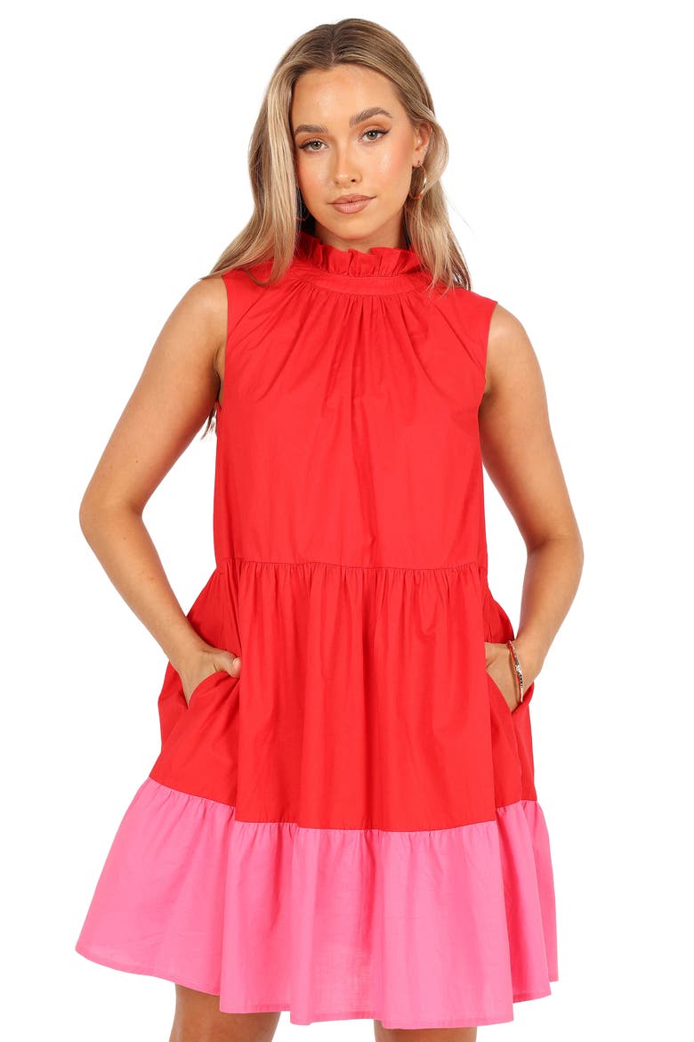 Bradshaw Colorblock Tiered Cotton Shift Dress, Alternate, color, RED/ PINK