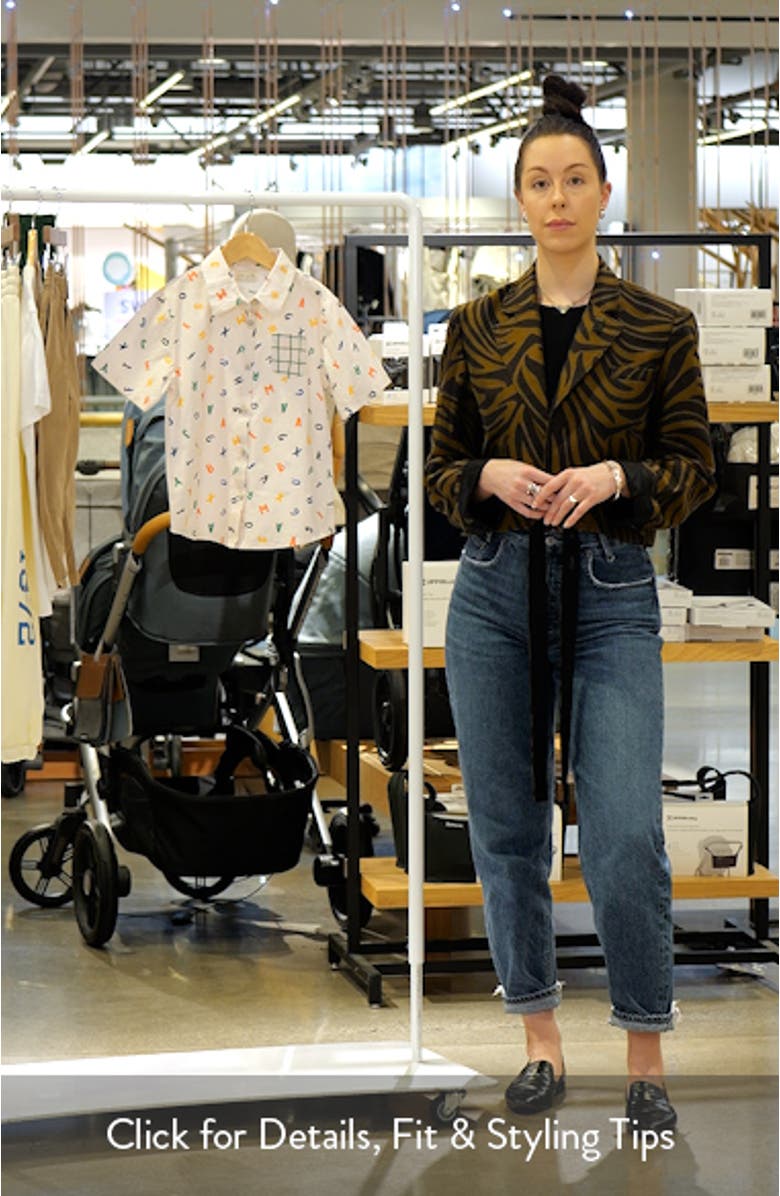 Kids' Alphabet Print Short Sleeve Button-Up Shirt, sales video thumbnail