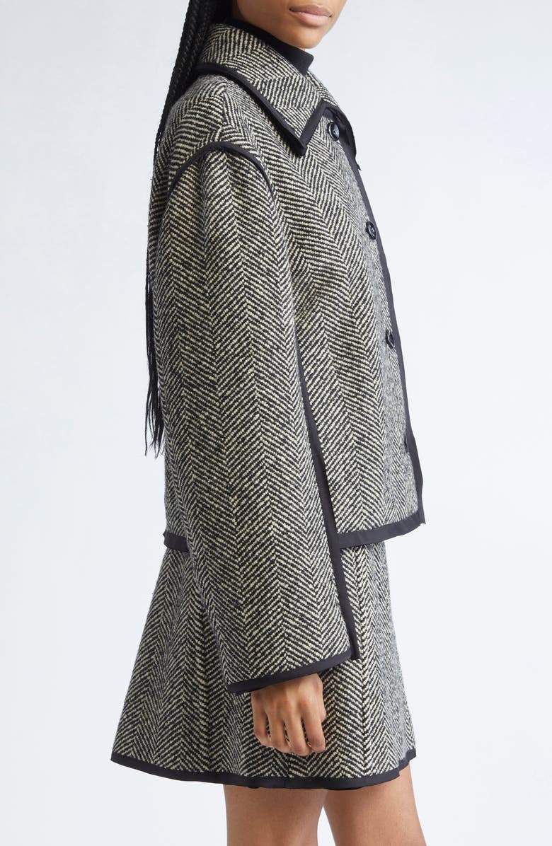 Jil Sander Contrast Trim Wool Blend Herringbone Jacket, Alternate, color, Military Speckle