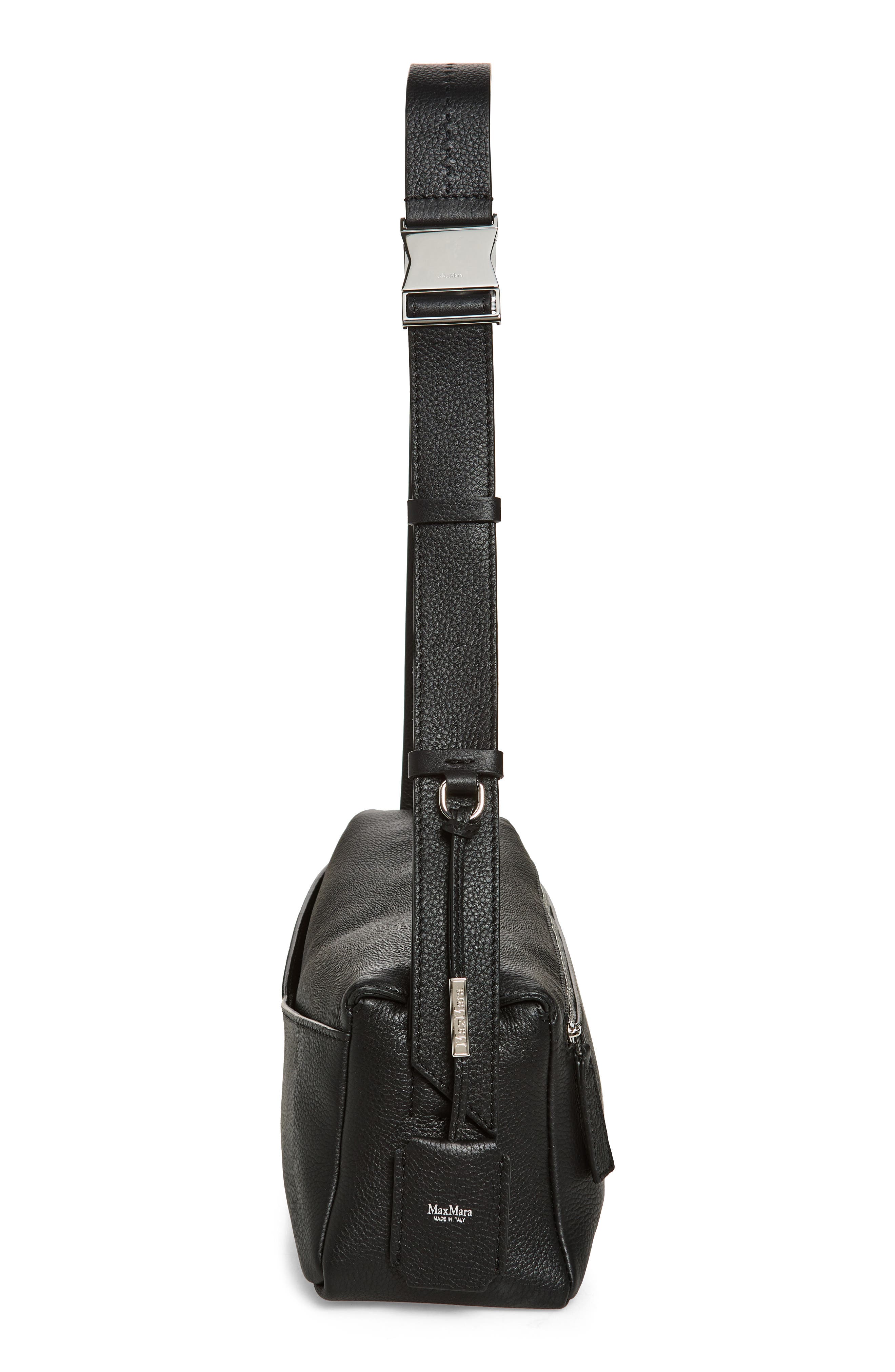 Max Mara Skippers Leather Shoulder Bag, Alternate, color, Black