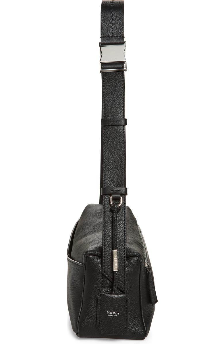 Max Mara Skippers Leather Shoulder Bag, Alternate, color, Black