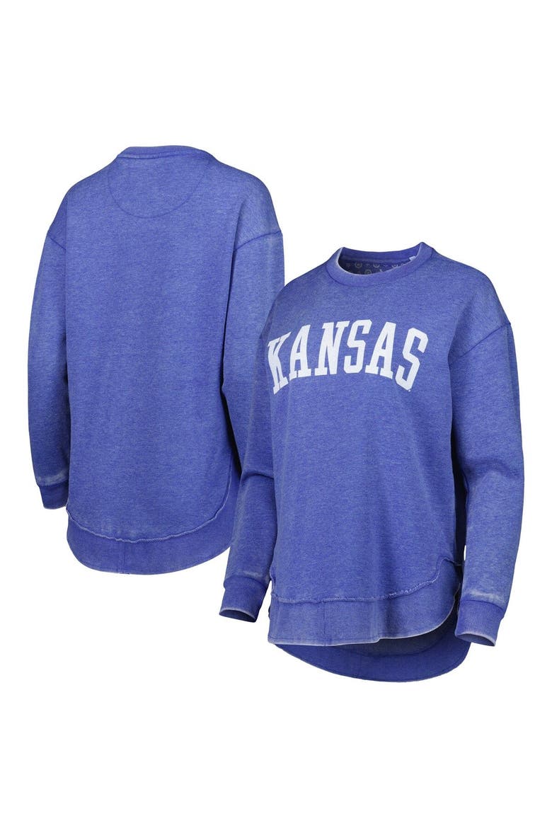 Women's Pressbox Royal Kansas Jayhawks Vintage Wash Pullover Sweatshirt, Main, color, Royal