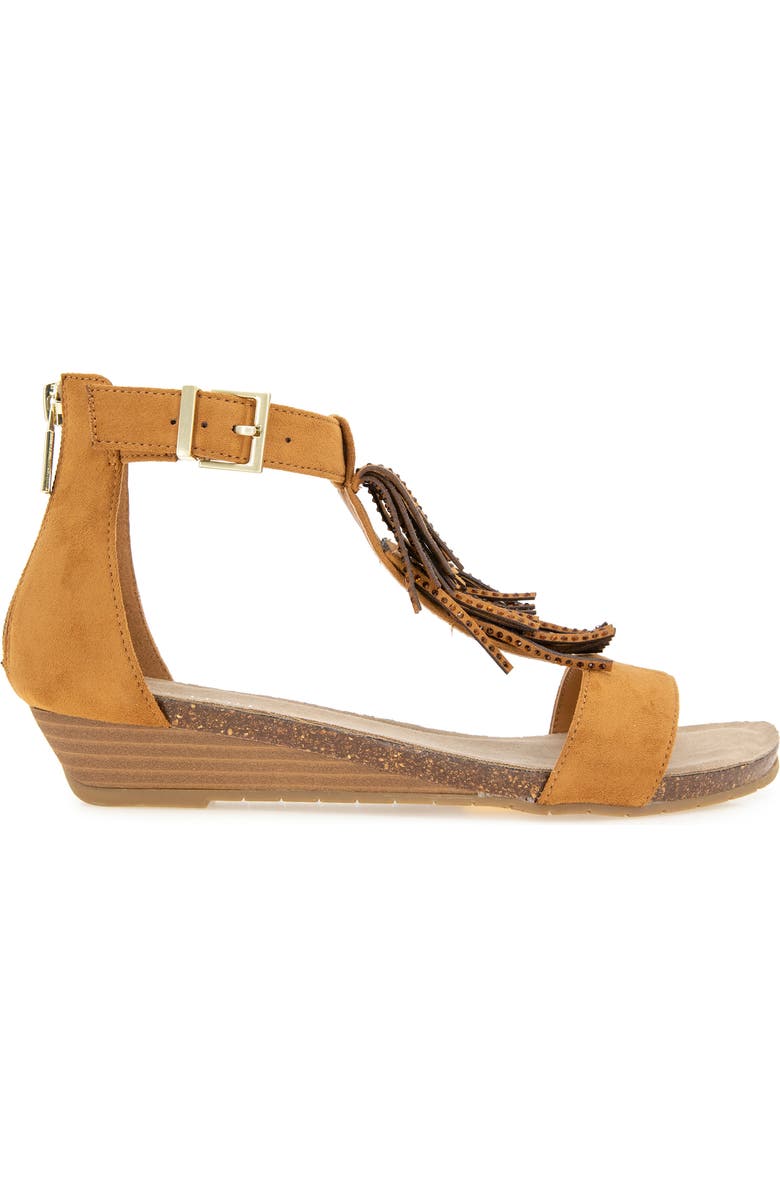 Reaction Kenneth Cole Glytoni Fringe T-Strap Sandal, Alternate, color, Tan Micro