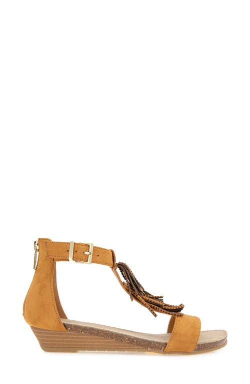 Reaction Kenneth Cole Glytoni Fringe T-strap Sandal In Tan Micro