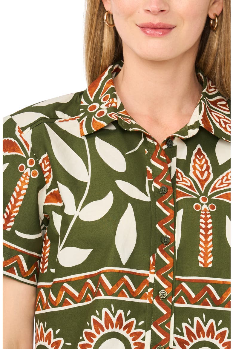 Floral Print Short Sleeve Cotton Button-Up Shirt, Alternate, color, CHIVE