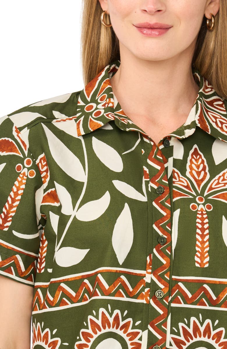 Halogen<sup>®</sup> Floral Print Short Sleeve Cotton Button-Up Shirt, Alternate, color, Chive
