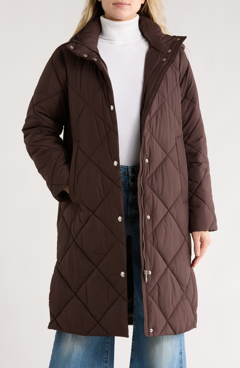 Sam Edelman Hooded Long Quilted Puffer Jacket, Alternate, color, Cafe Noir