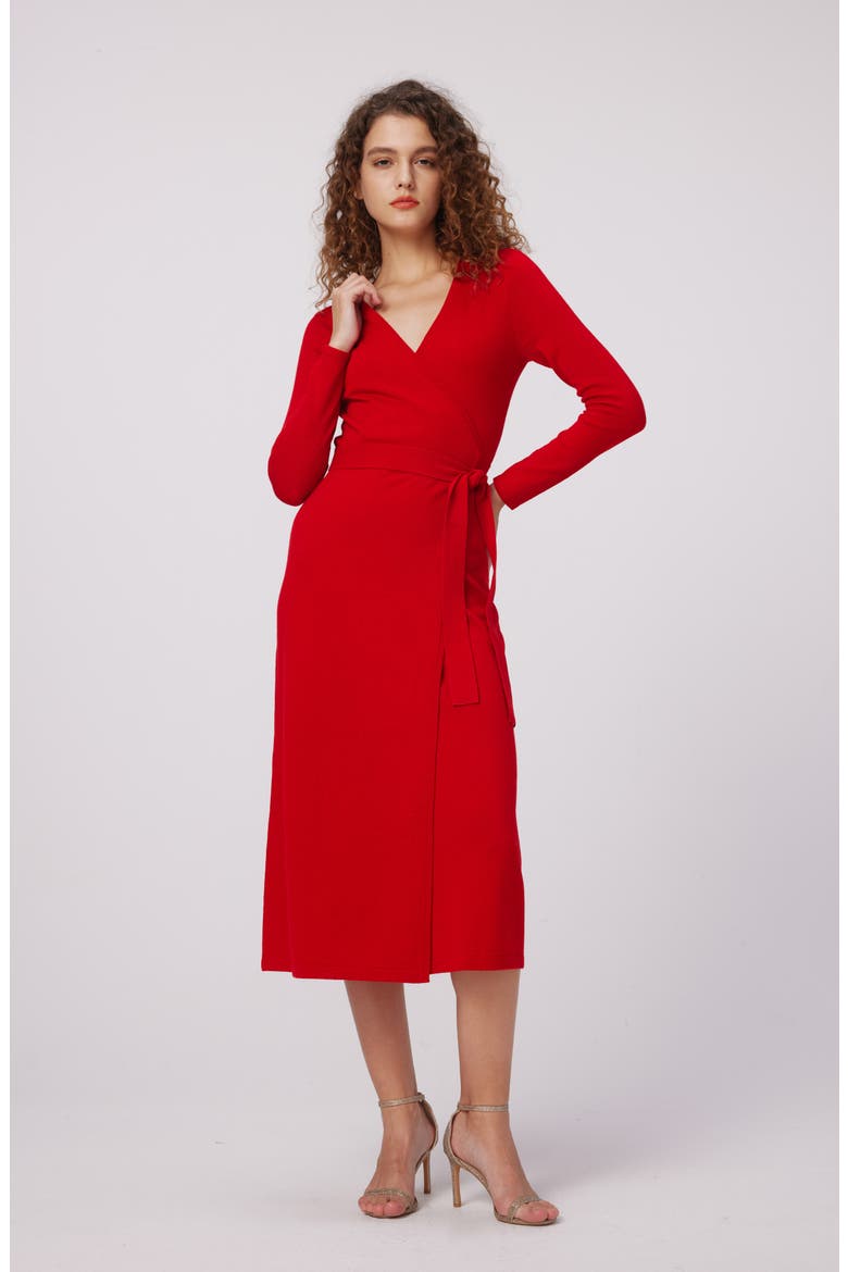 Astrid Long Sleeve Wool & Cashmere Wrap Sweater Dress, Alternate, color, AKANE