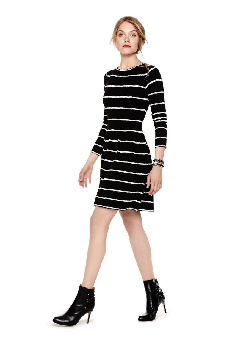 Knit Fit & Flare Dress, Alternate, color, BLACK/ IVORY
