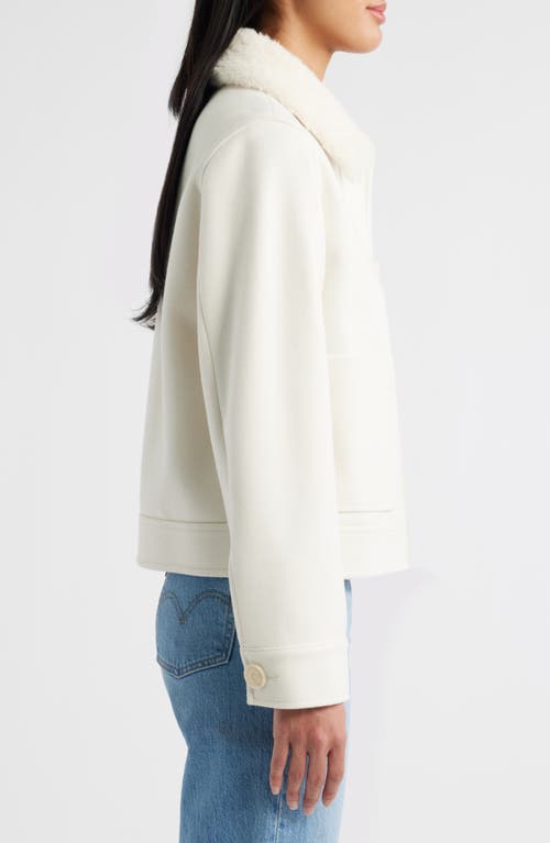 Sam Edelman Crop Jacket With Faux Shearling Collar In White