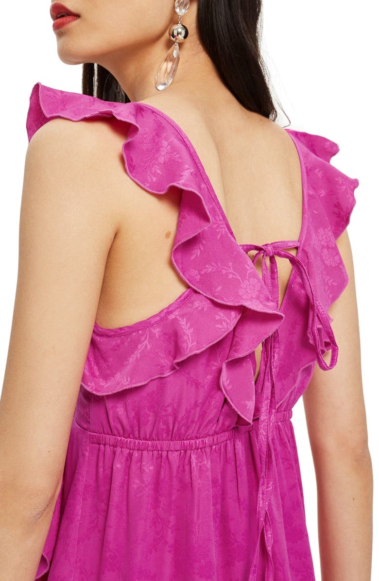 Topshop Jacquard Ruffle Faux Wrap Midi Dress, Alternate, color,