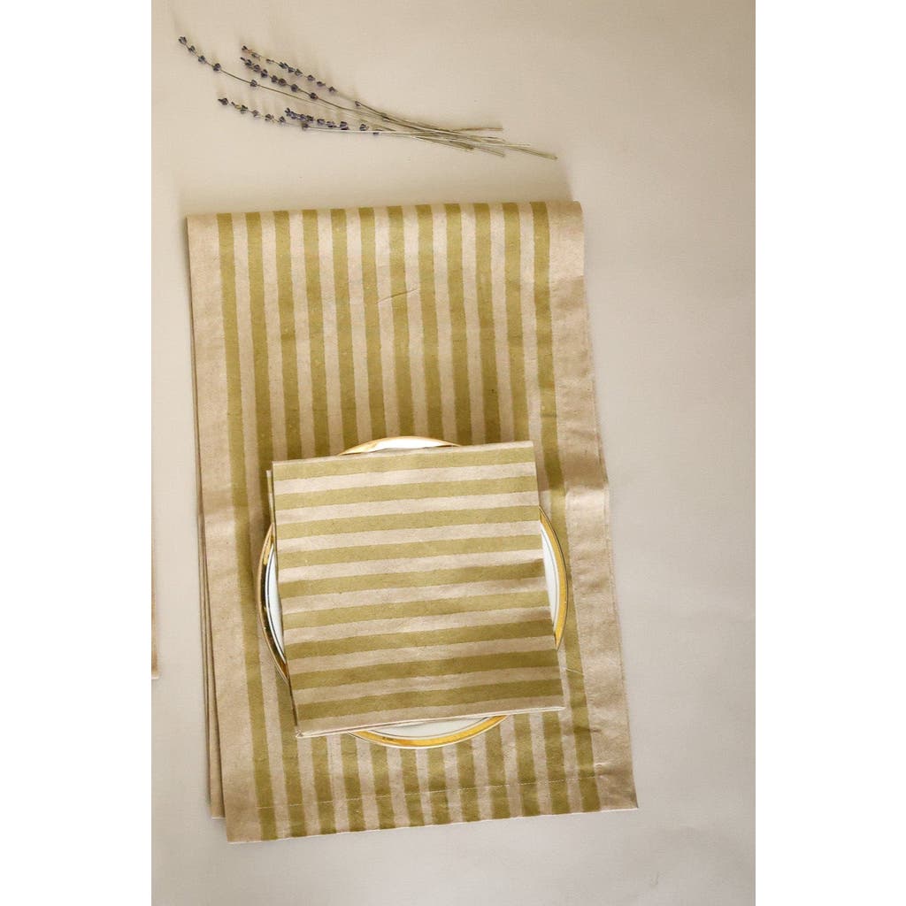 Ninéh Oh! Stripes (lime) Block Print Napkins, Set Of 4 In Multi