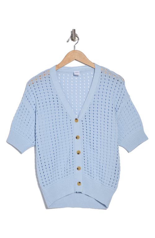 Melrose And Market Short Sleeve Open Stitch Cardigan In Blue
