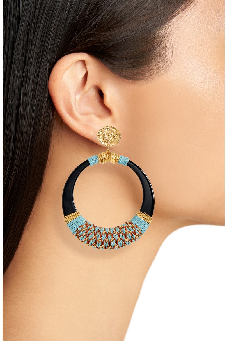 Lodge Raffia Hoop Earrings, Alternate, color, BLUE YELLOW MIX