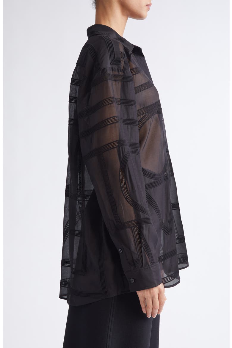 Embroidered Organic Cotton & Silk Monogram Oversize Button-Up Shirt, Alternate, color, BLACK